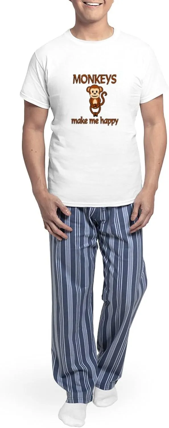 CafePress Monkey Happy Men's Light Pajamas Men's Novelty Light Pajama Set, Comfortable PJ Sleepwear