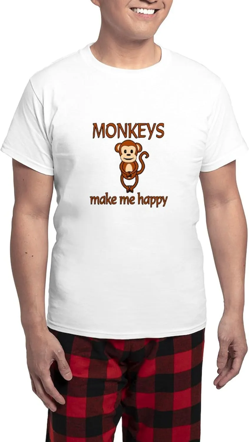 CafePress Monkey Happy Men's Light Pajamas Men's Novelty Light Pajama Set, Comfortable PJ Sleepwear