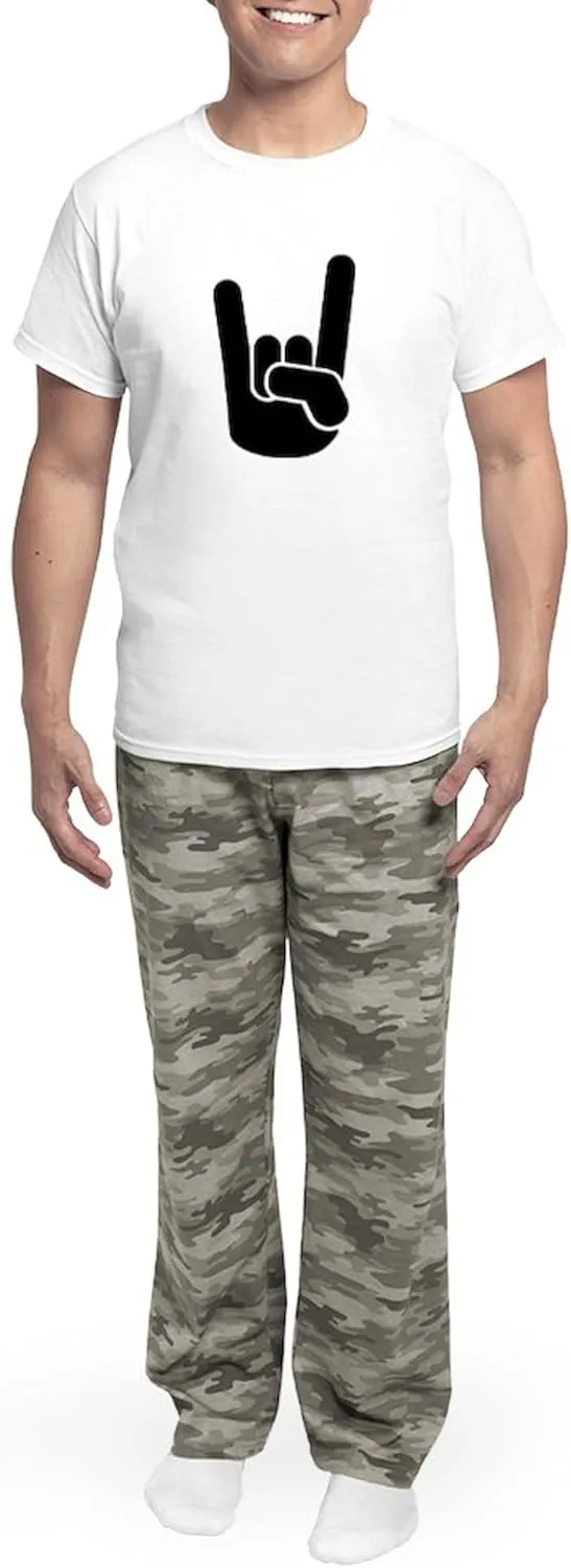 CafePress Rock Metal Hand Men's Light Pajamas Men's Novelty Light Pajama Set, Comfortable PJ Sleepwear