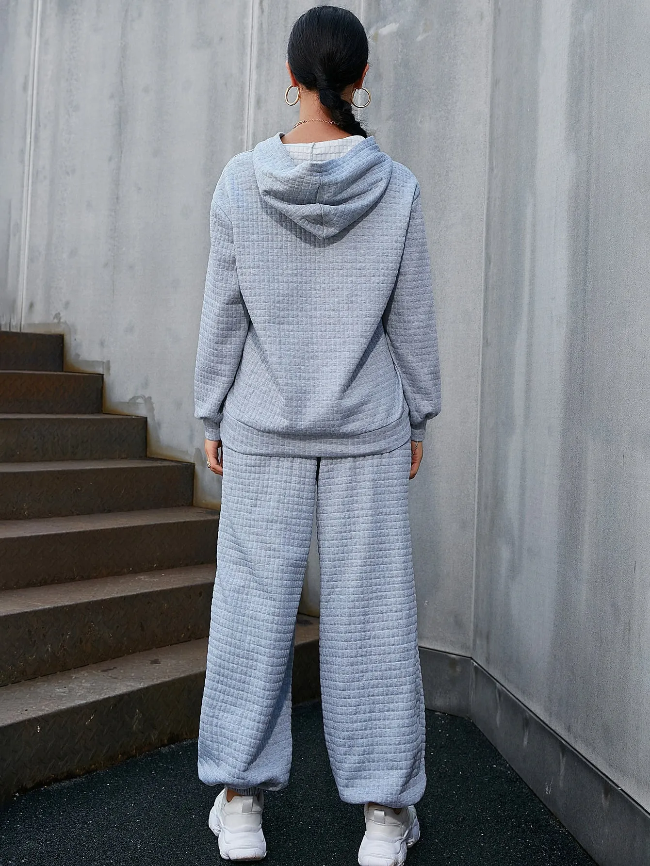 Casual Plain Long Sleeve Hooded Women Two-Piece Outfits