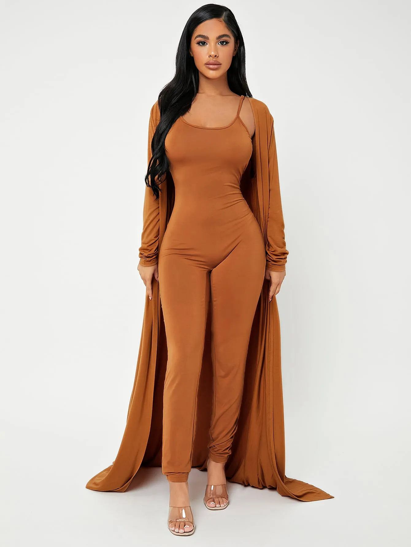 Casual Plain Long Sleeve Spaghetti Strap Women Two-Piece Outfits