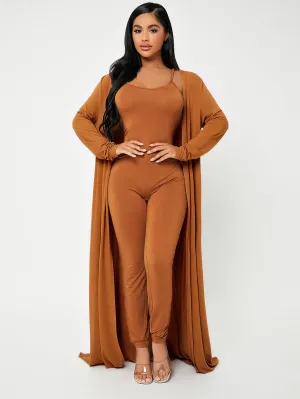 Casual Plain Long Sleeve Spaghetti Strap Women Two-Piece Outfits