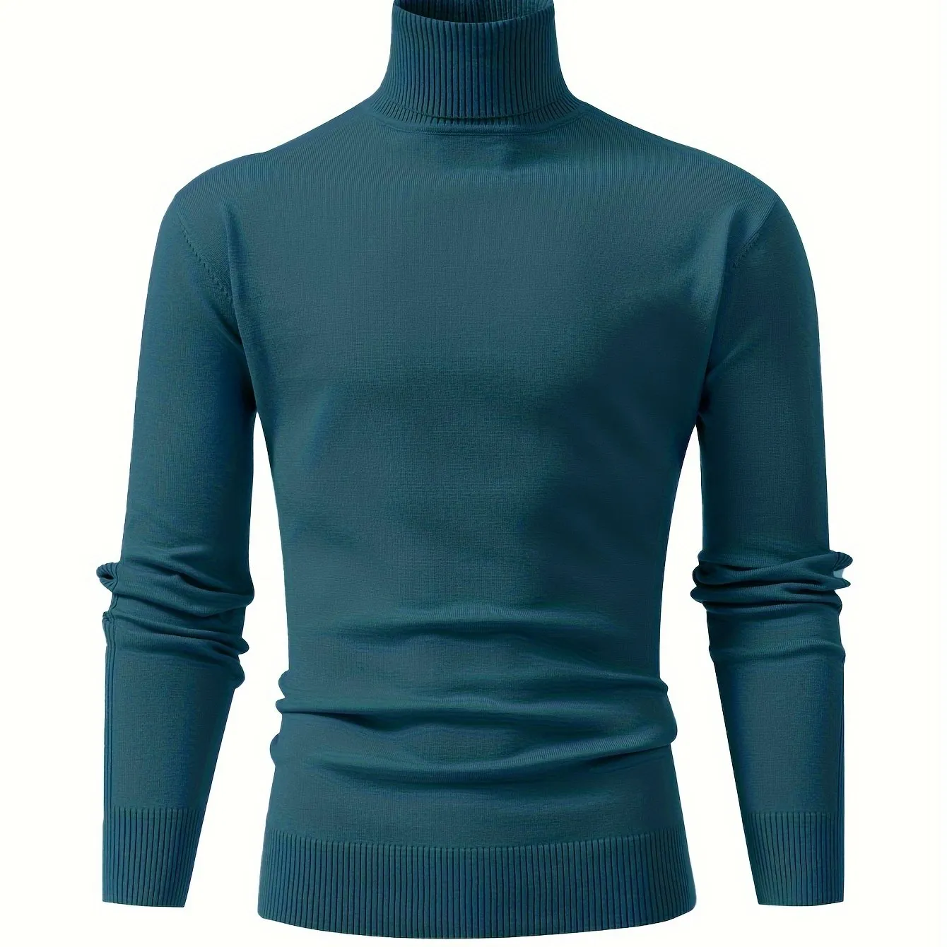 ChicMy-Fall Outfits   All Match Knitted Thermal Solid Sweater, Men's Casual Warm High Stretch Stand Collar Pullover Sweater For Fall Winter