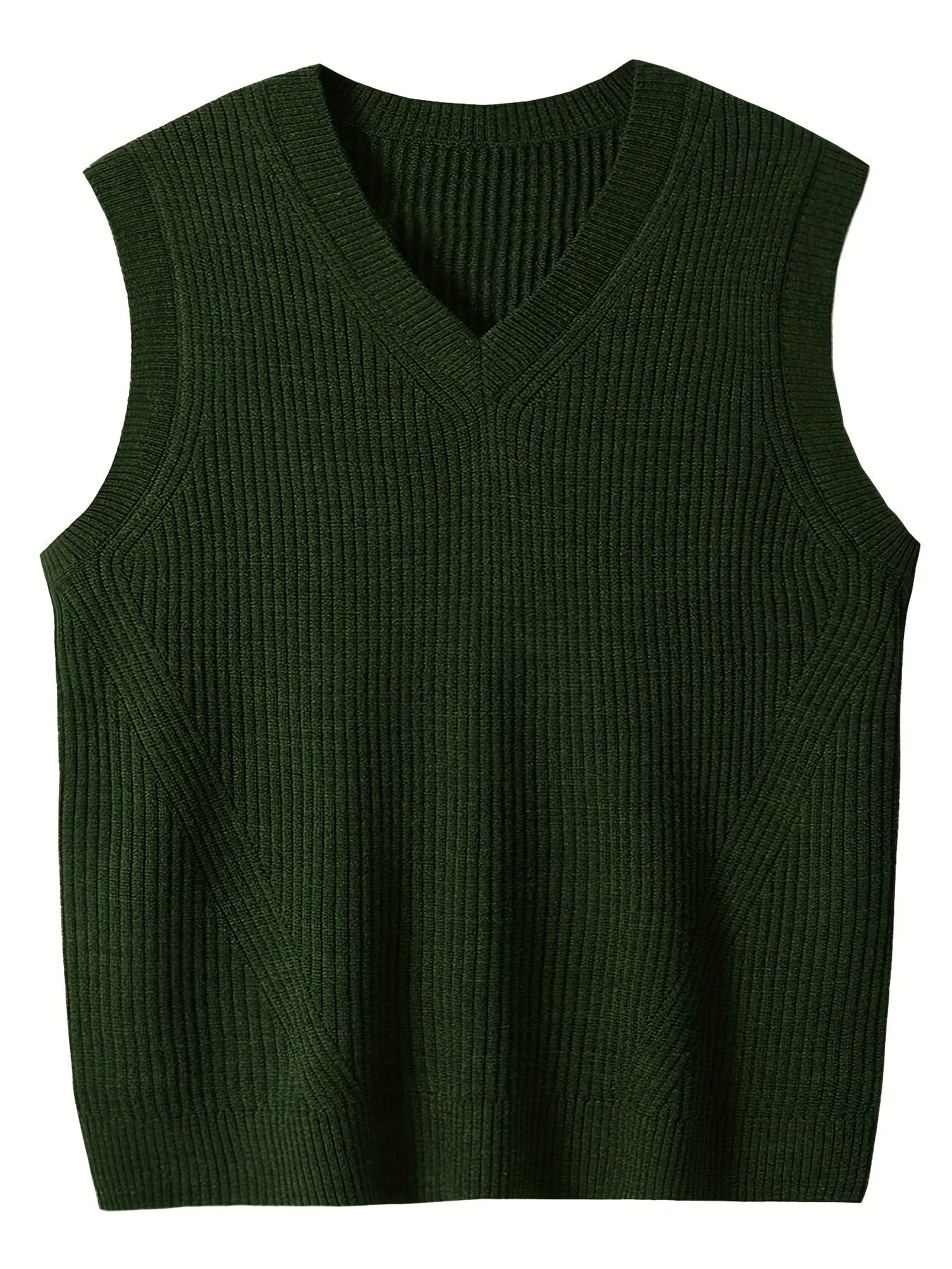 ChicMy-Fall Outfits Plus Size Men's Solid Knit Textured Vest Sweater For Spring/autumn, Oversized Trendy Sleeveless Sweater For Males, Men's Clothing