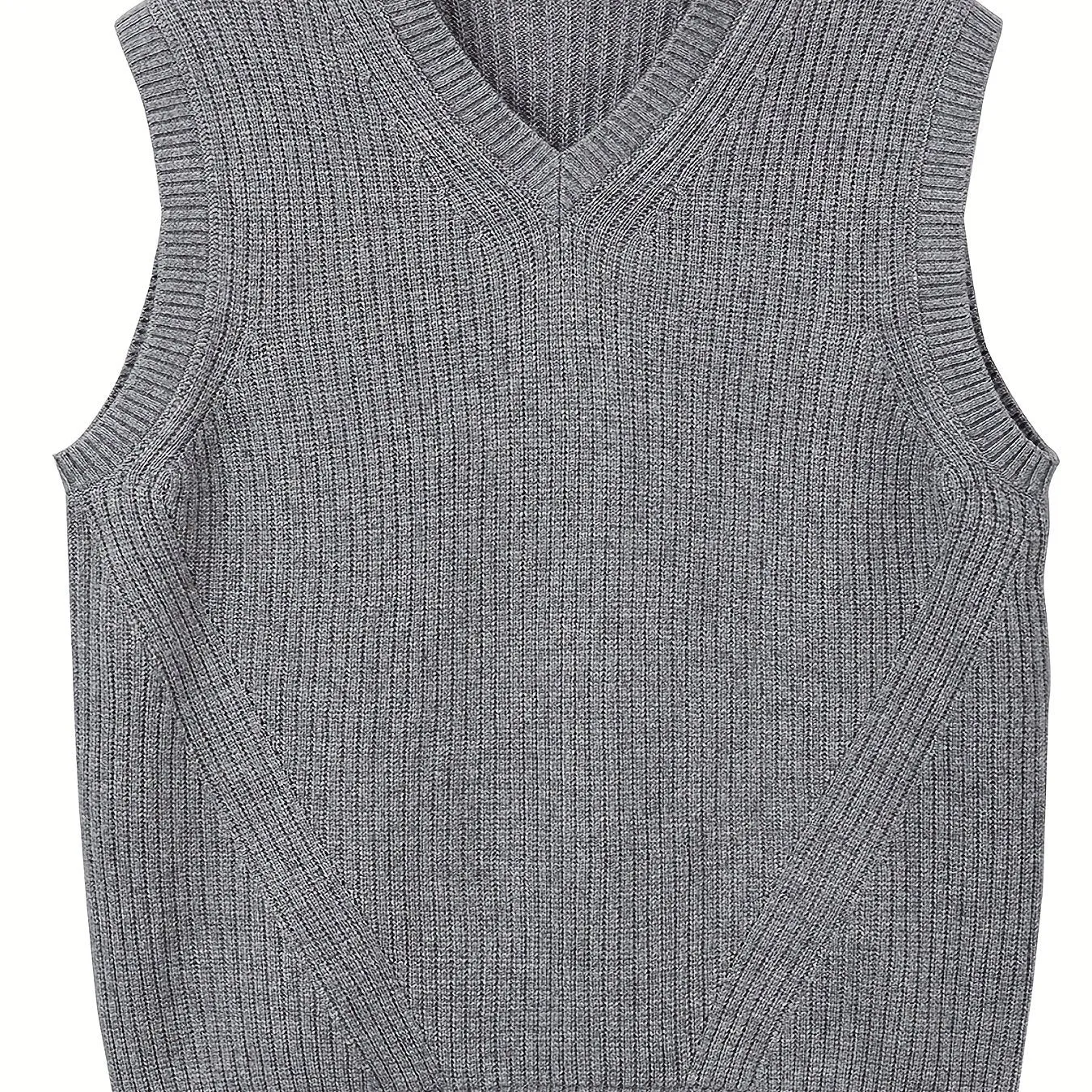 ChicMy-Fall Outfits Plus Size Men's Solid Knit Textured Vest Sweater For Spring/autumn, Oversized Trendy Sleeveless Sweater For Males, Men's Clothing