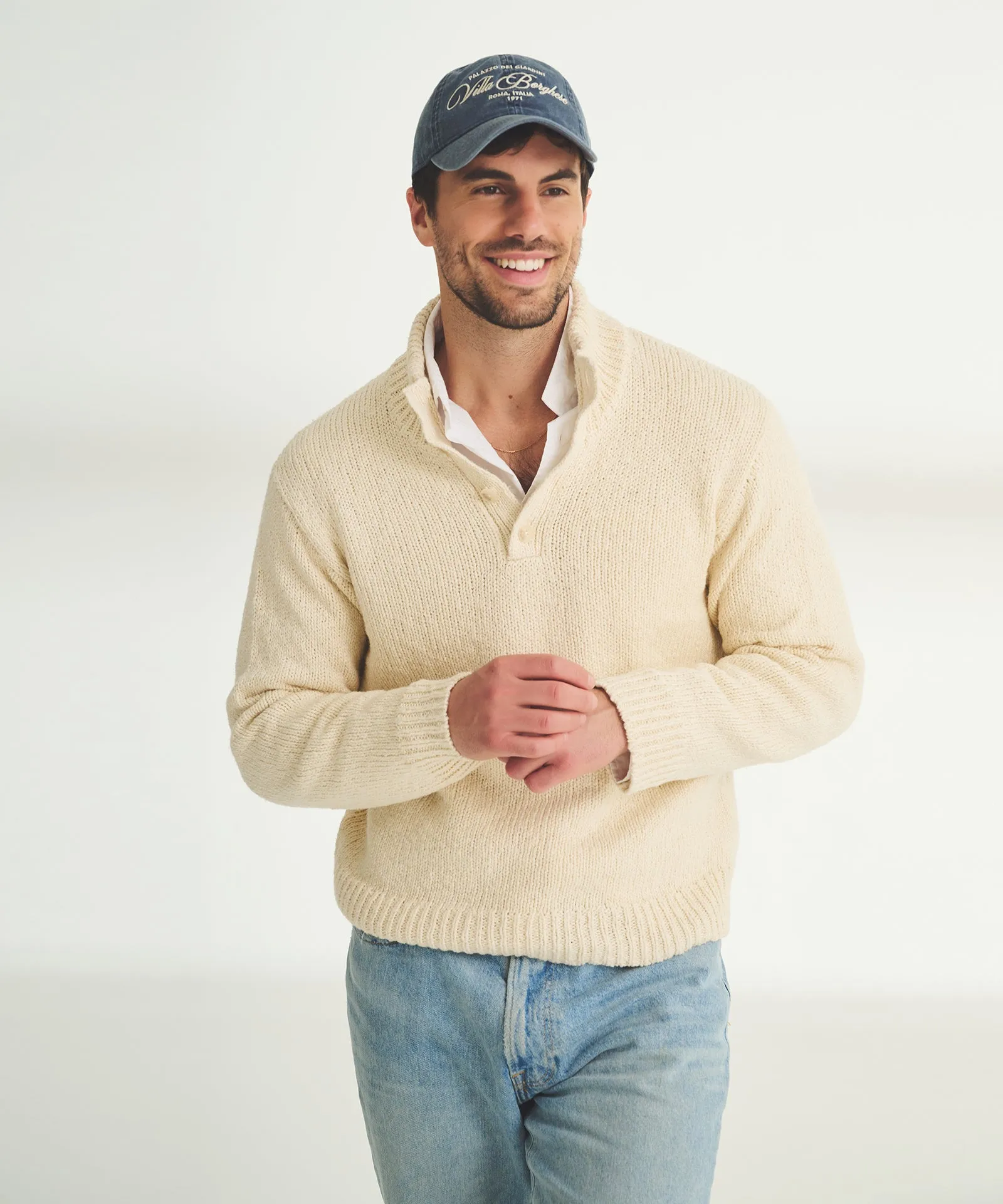 Chunky Cotton Quarter Button Down Sweater