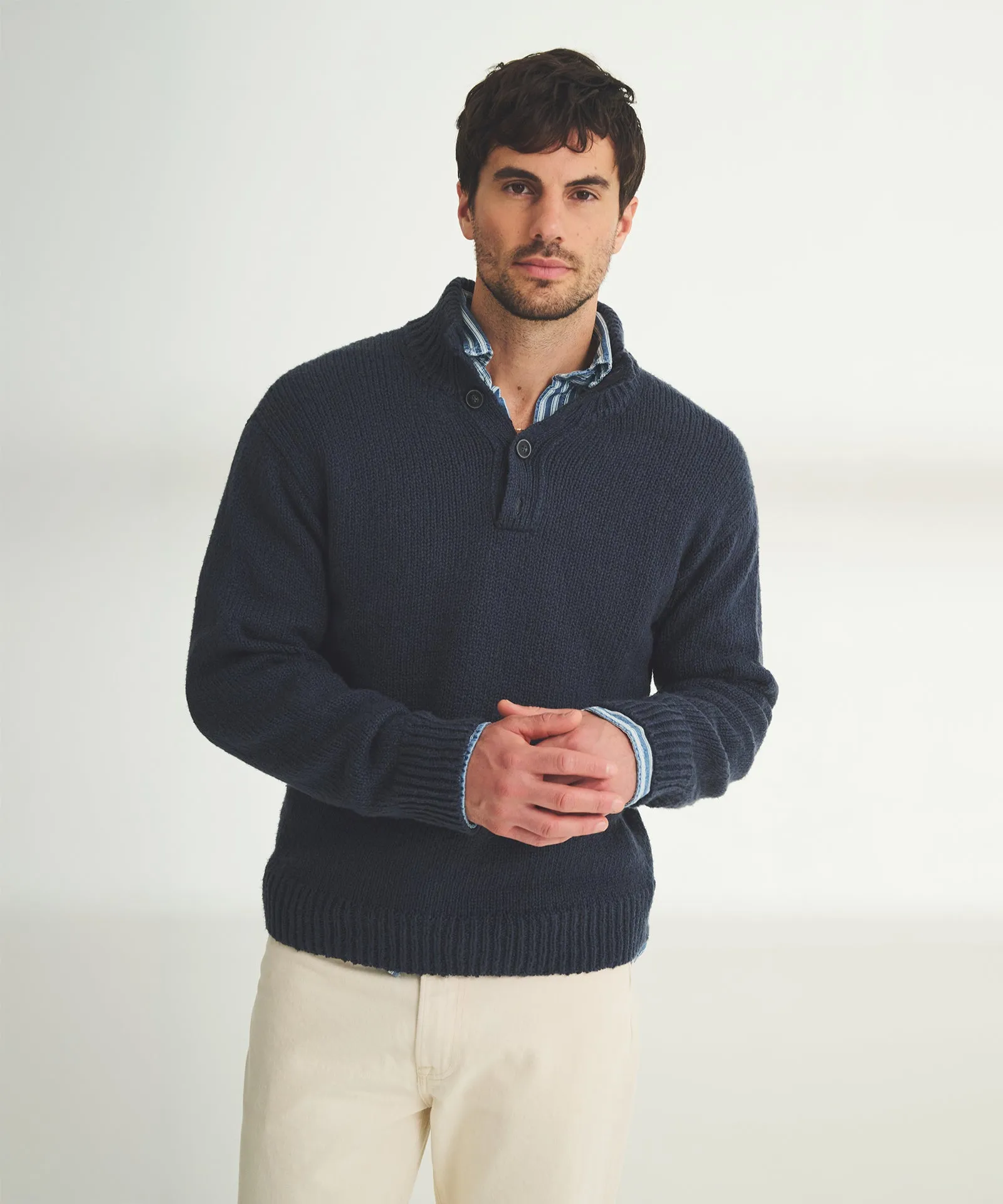Chunky Cotton Quarter Button Down Sweater