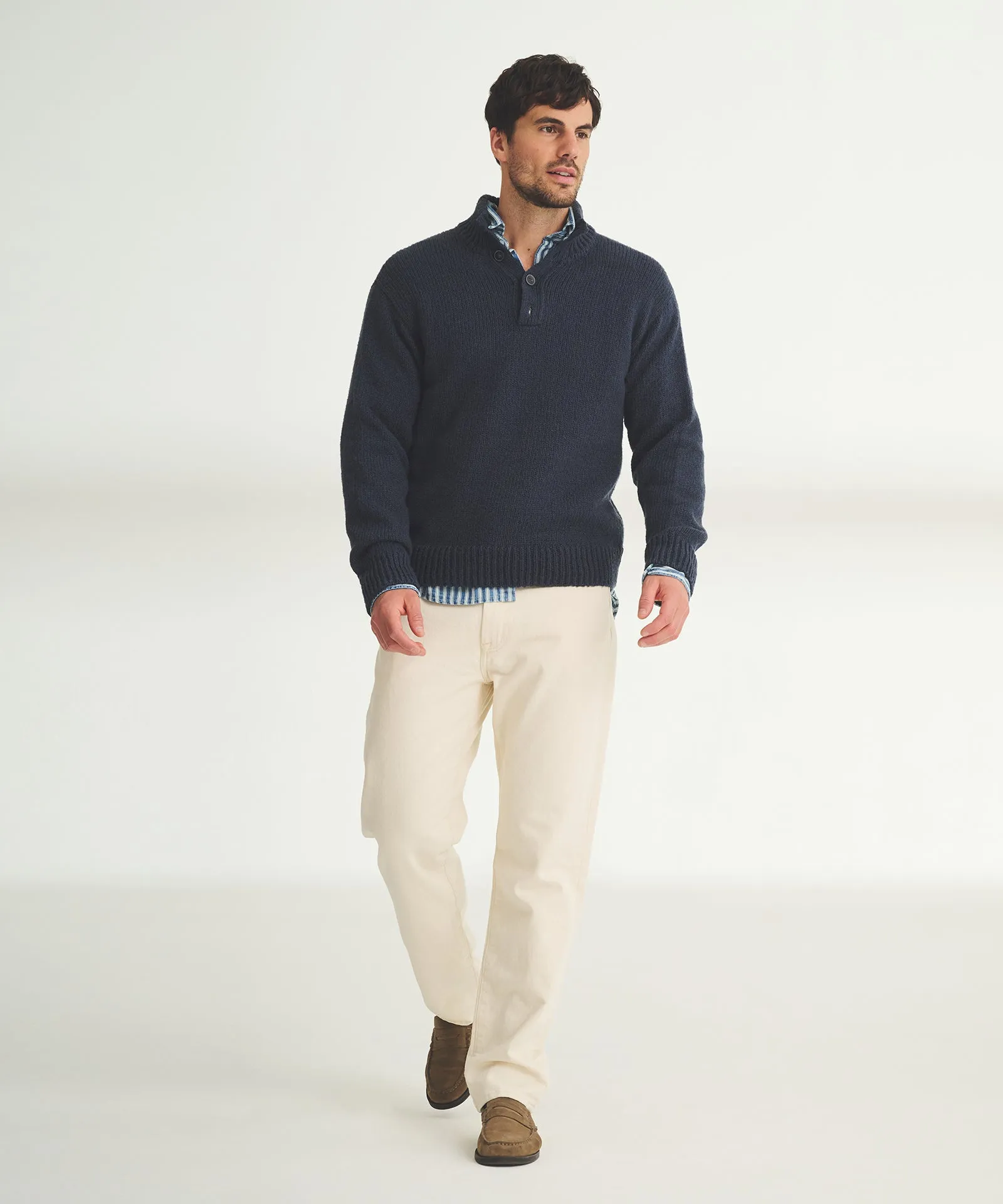 Chunky Cotton Quarter Button Down Sweater
