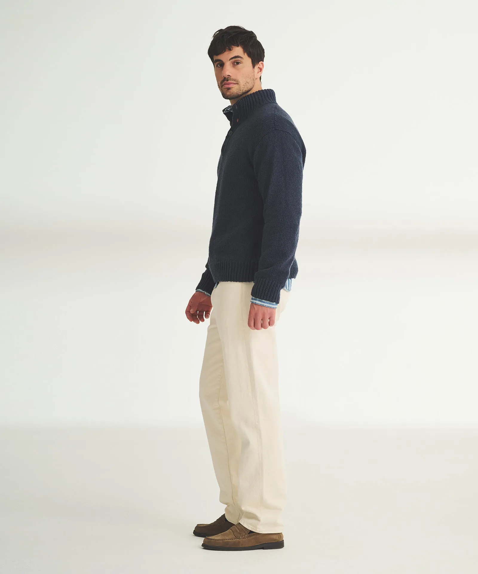 Chunky Cotton Quarter Button Down Sweater