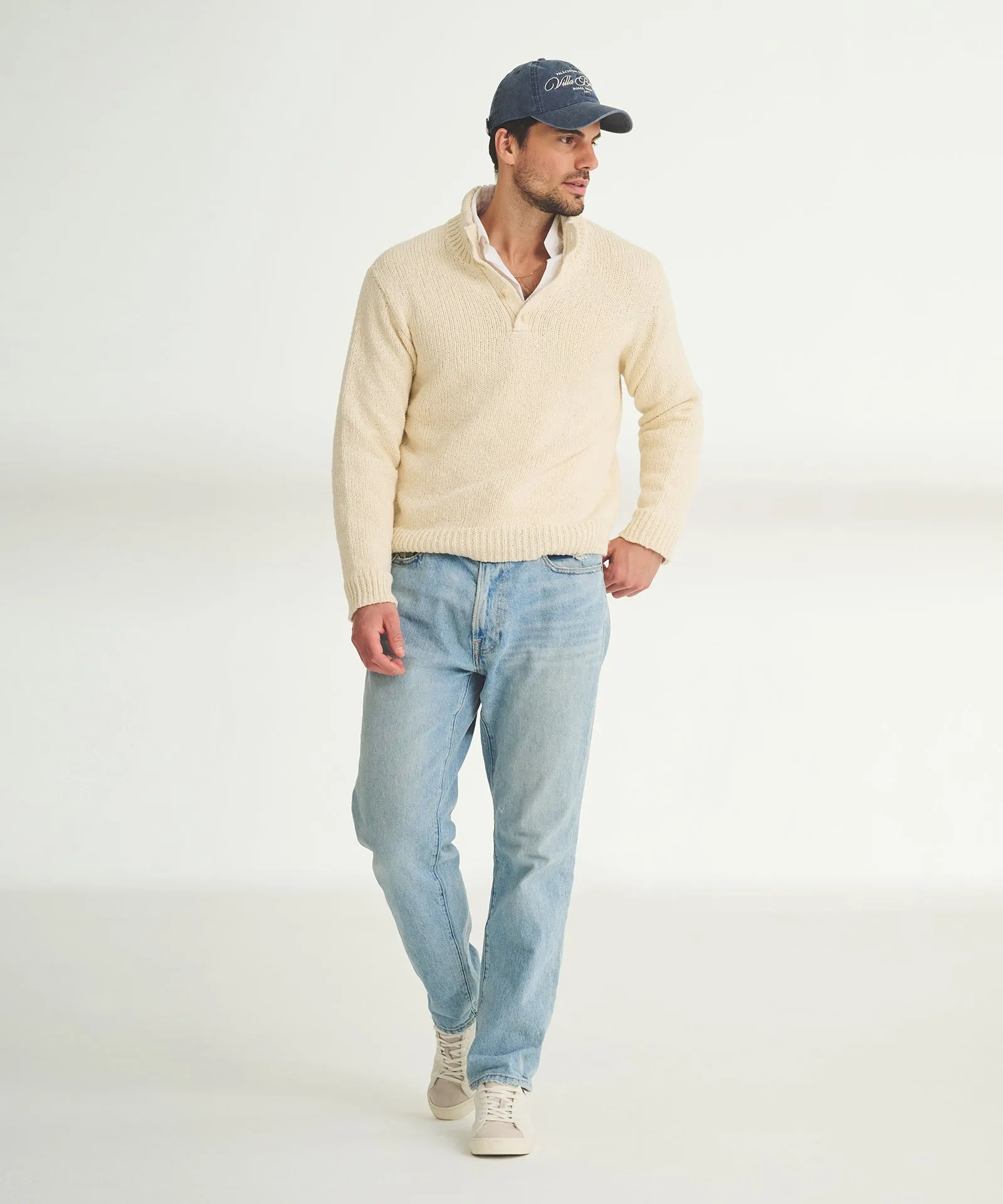 Chunky Cotton Quarter Button Down Sweater