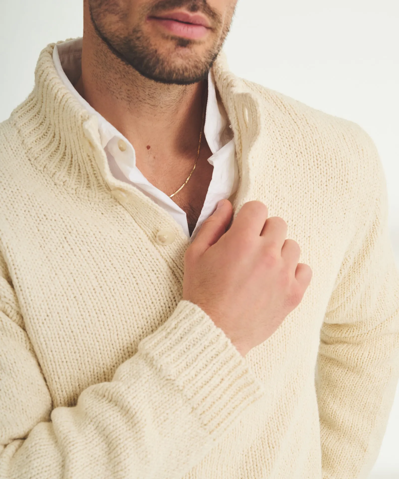 Chunky Cotton Quarter Button Down Sweater