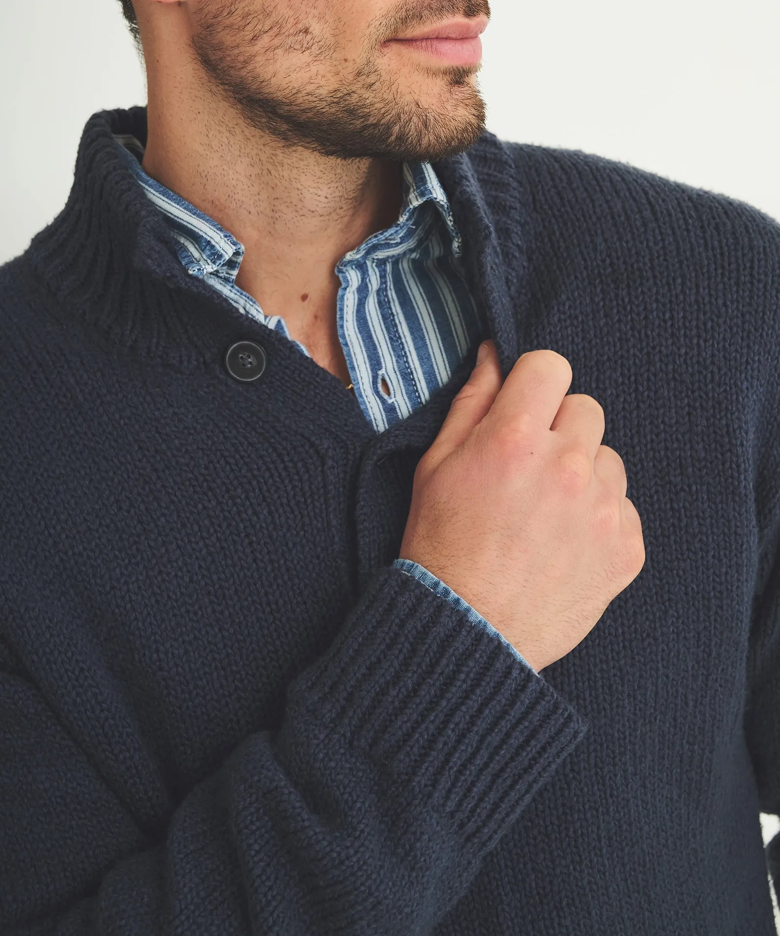 Chunky Cotton Quarter Button Down Sweater