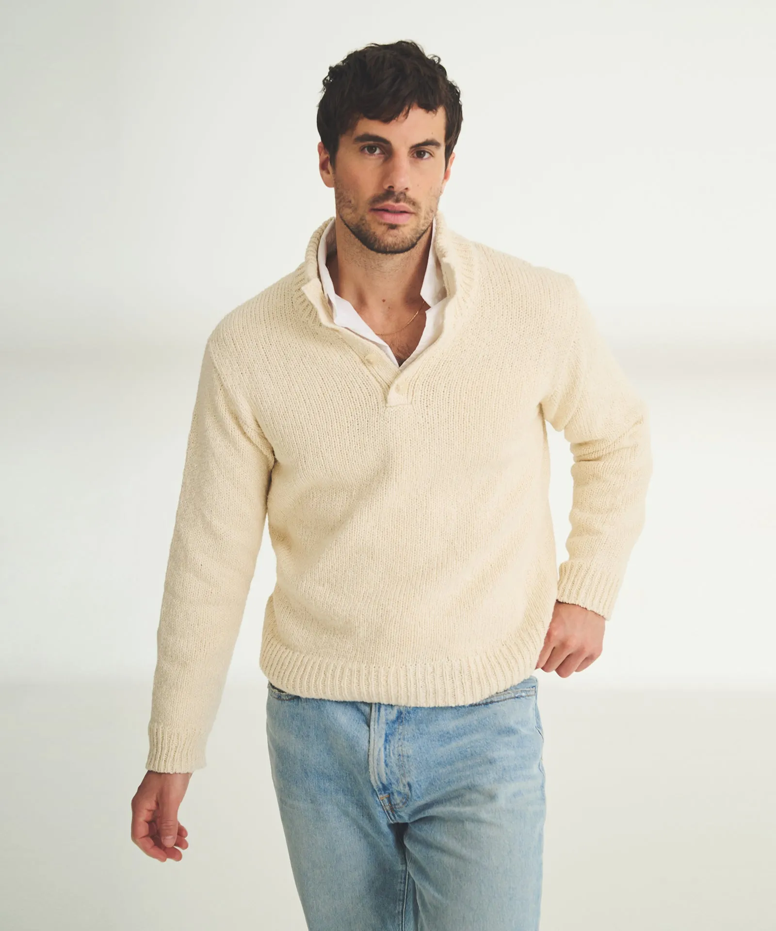 Chunky Cotton Quarter Button Down Sweater