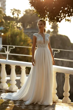 Convertible Wedding Gown with Cap Sleeves - V-Neck Wedding Dress - Aline Wedding Dress with Lace Sleeves Plus Size
