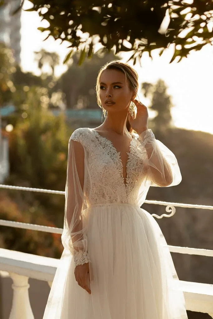 Convertible Wedding Gown with Cap Sleeves - V-Neck Wedding Dress - Aline Wedding Dress with Lace Sleeves Plus Size