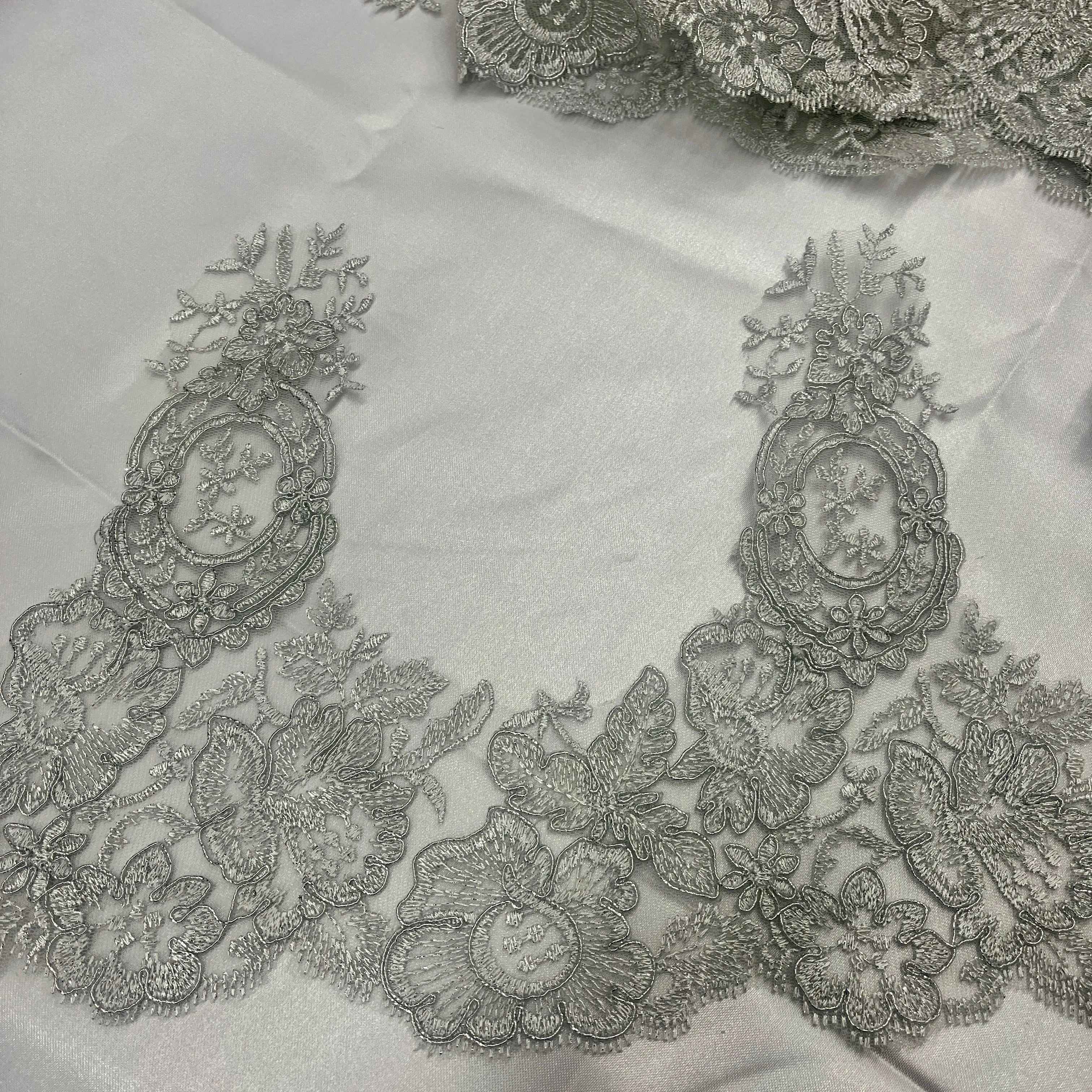 Corded Lace Trimming Embroidered on 100% Polyester Net Mesh | Lace USA - 97039W/1