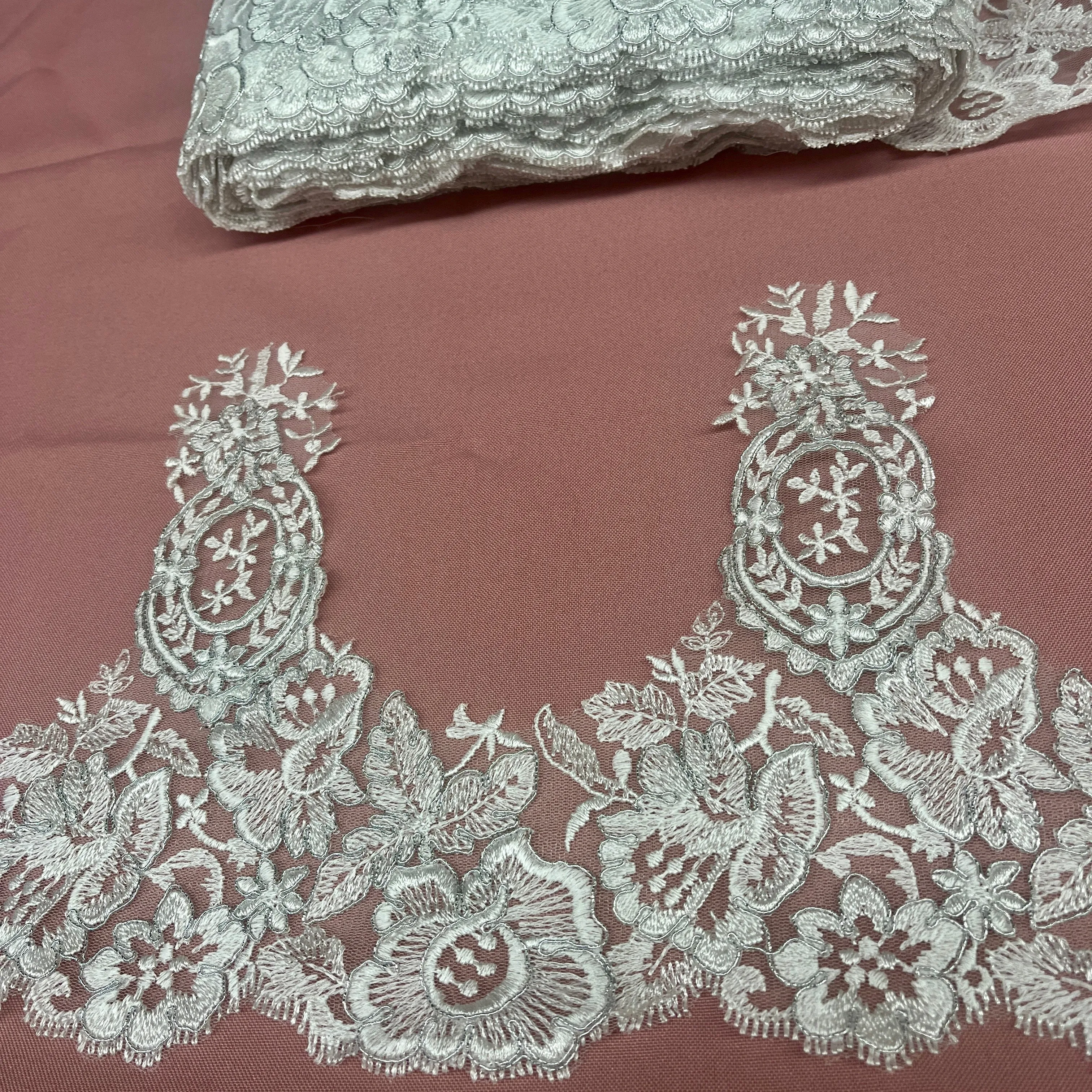 Corded Lace Trimming Embroidered on 100% Polyester Net Mesh | Lace USA - 97039W/1