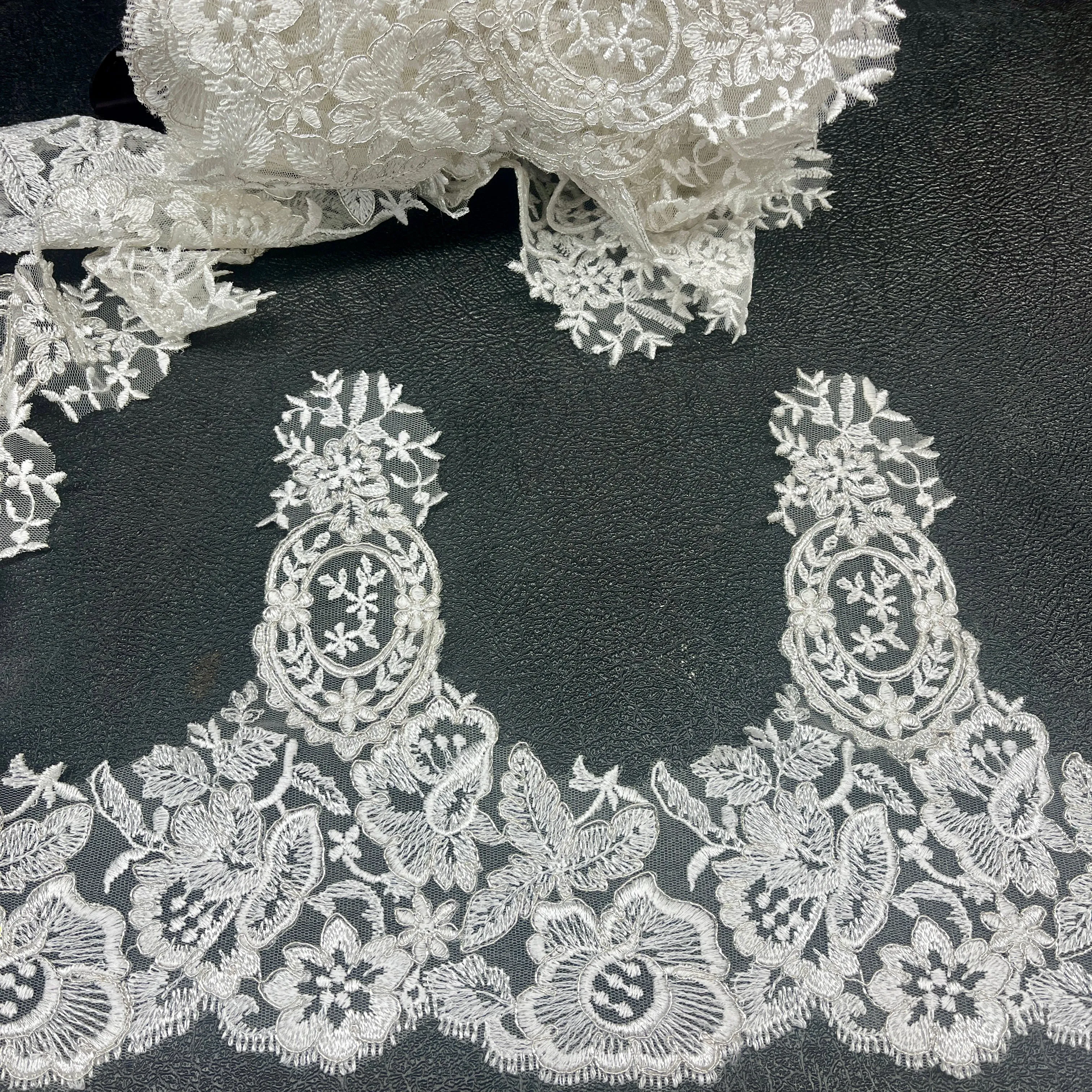 Corded Lace Trimming Embroidered on 100% Polyester Net Mesh | Lace USA - 97039W/1