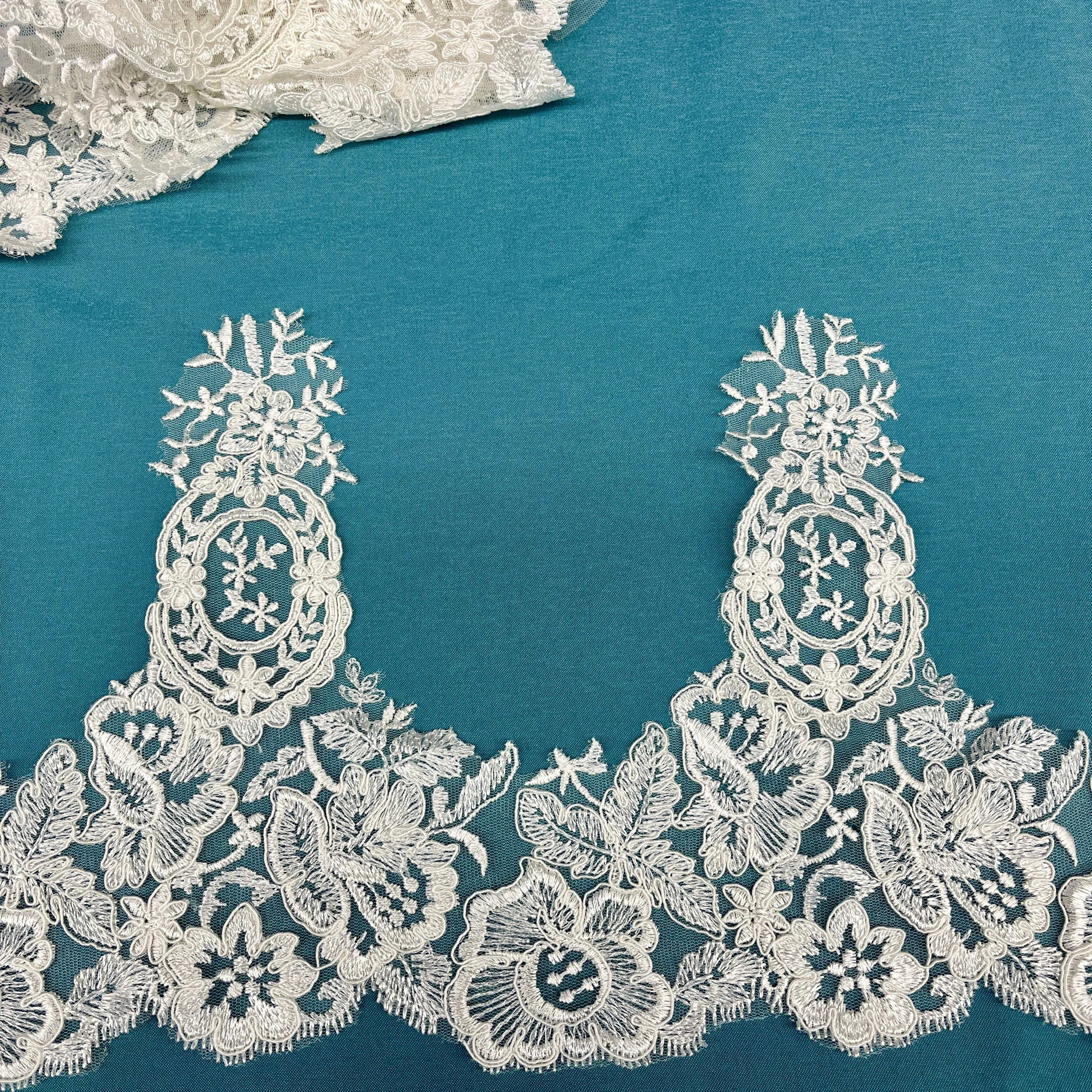 Corded Lace Trimming Embroidered on 100% Polyester Net Mesh | Lace USA - 97039W/1