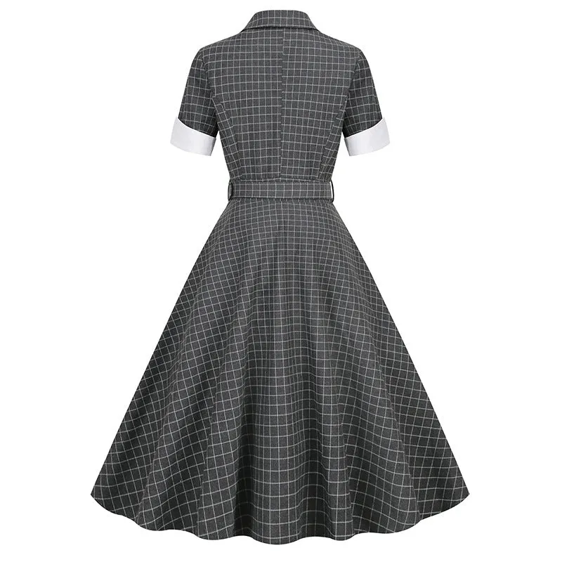 Cotton Front Buttons Women's Dresses Short-sleeved Splicing Retro Dress