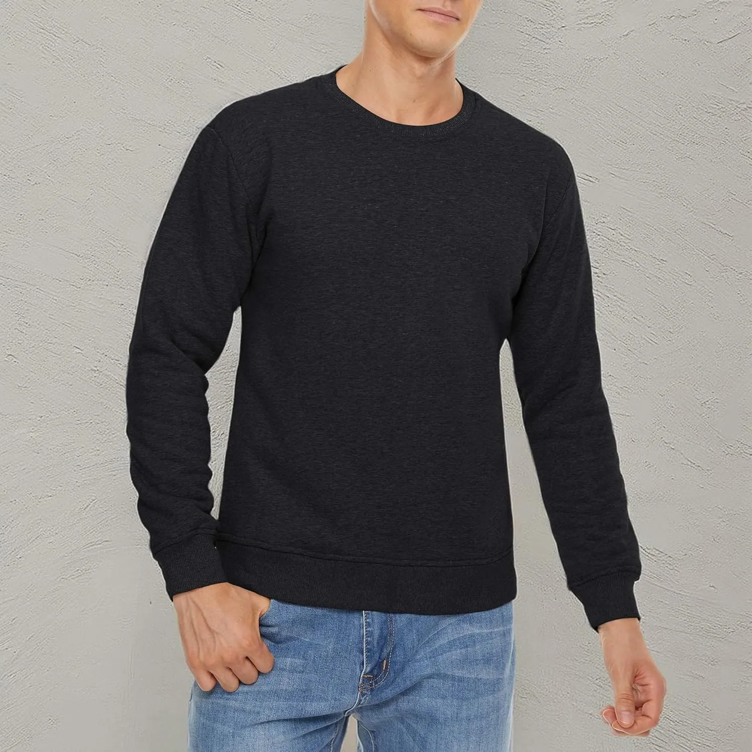 CRYSULLY Men's Sherpa Lined Sweatshirt Fleece Pullover Winter Crewneck Warm Shirts
