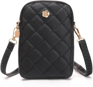 Cute Quilted Phone Crossbody Shoulder Purse with Exquisite Stitching Comfortable PU Leather Cellphone Wallet Bag