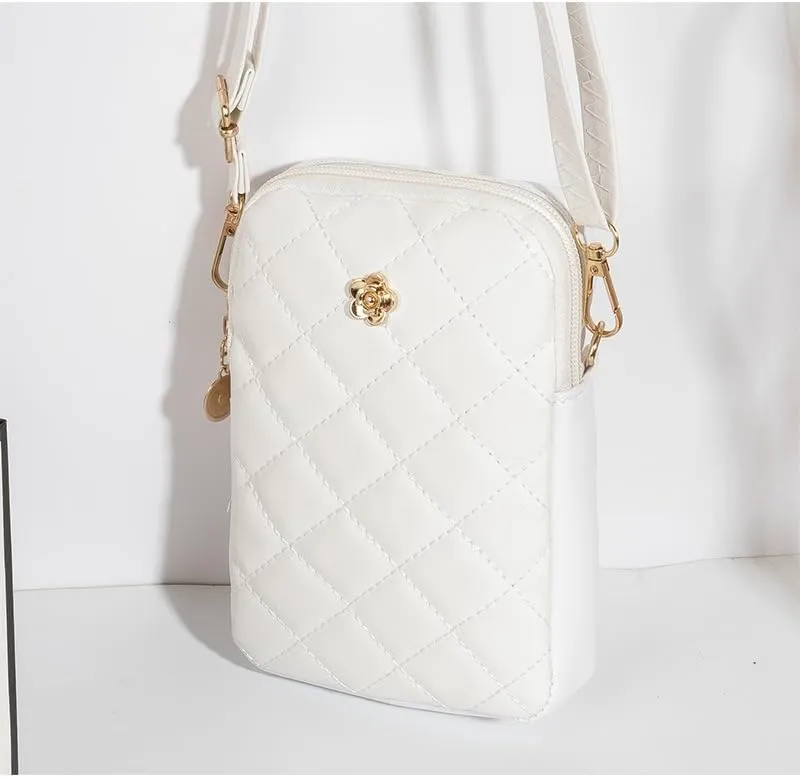 Cute Quilted Phone Crossbody Shoulder Purse with Exquisite Stitching Comfortable PU Leather Cellphone Wallet Bag