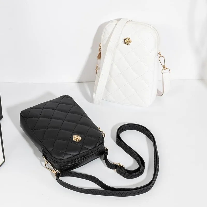 Cute Quilted Phone Crossbody Shoulder Purse with Exquisite Stitching Comfortable PU Leather Cellphone Wallet Bag