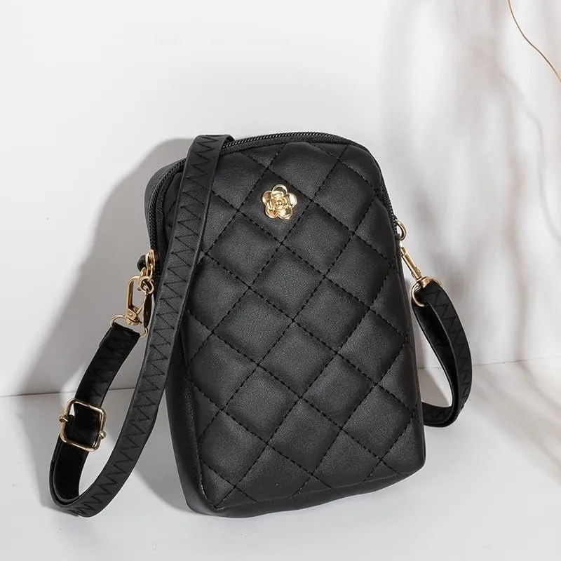 Cute Quilted Phone Crossbody Shoulder Purse with Exquisite Stitching Comfortable PU Leather Cellphone Wallet Bag