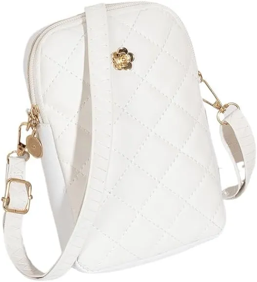Cute Quilted Phone Crossbody Shoulder Purse with Exquisite Stitching Comfortable PU Leather Cellphone Wallet Bag