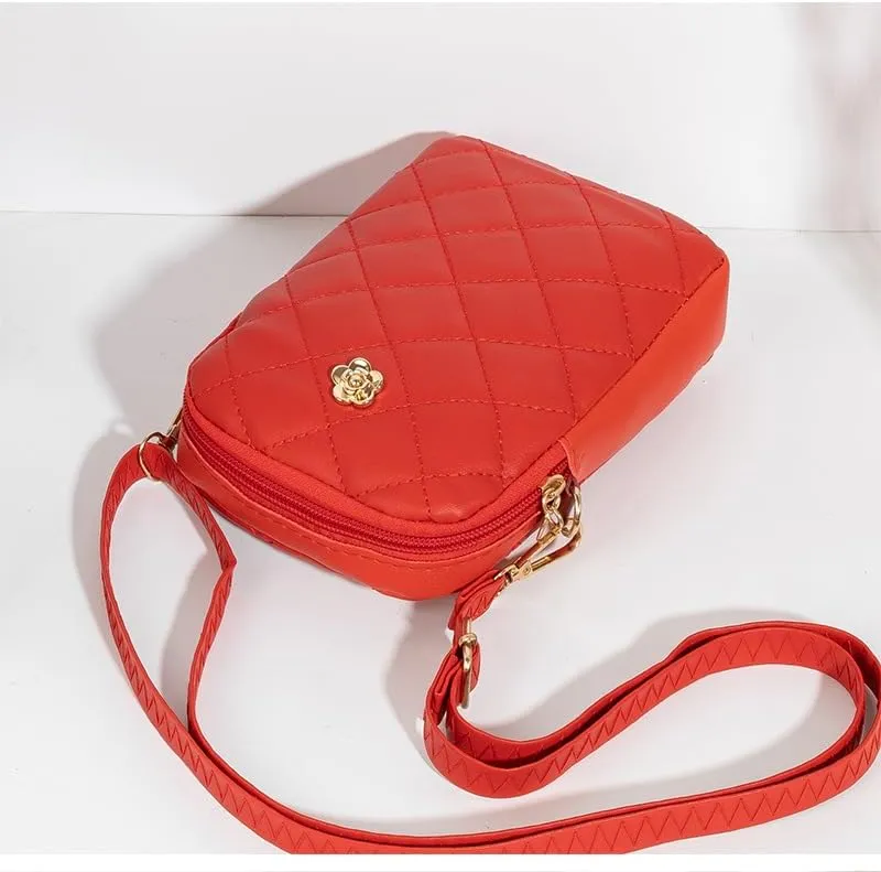 Cute Quilted Phone Crossbody Shoulder Purse with Exquisite Stitching Comfortable PU Leather Cellphone Wallet Bag