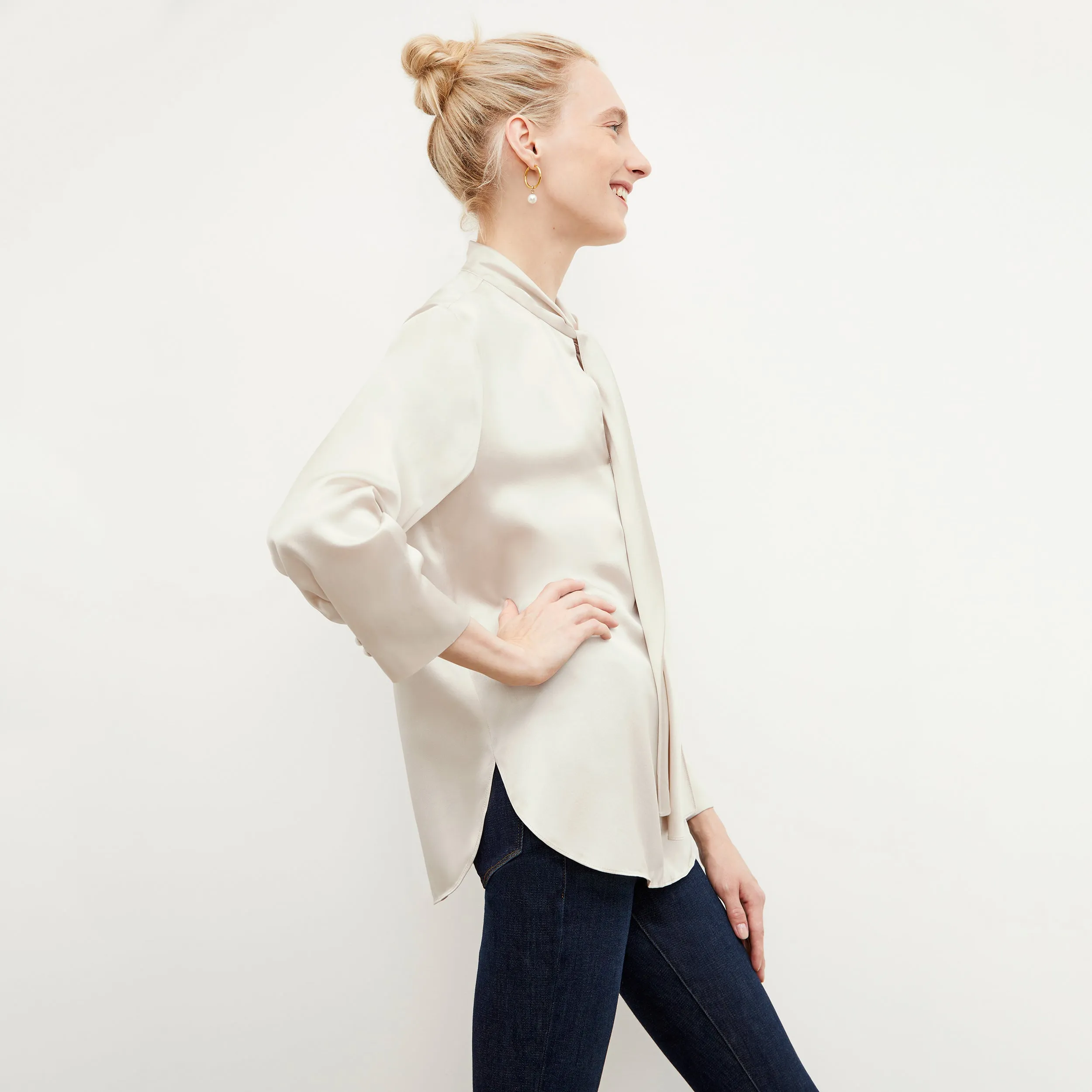 Darcy Top - Washable Silk Charmeuse :: Pearl