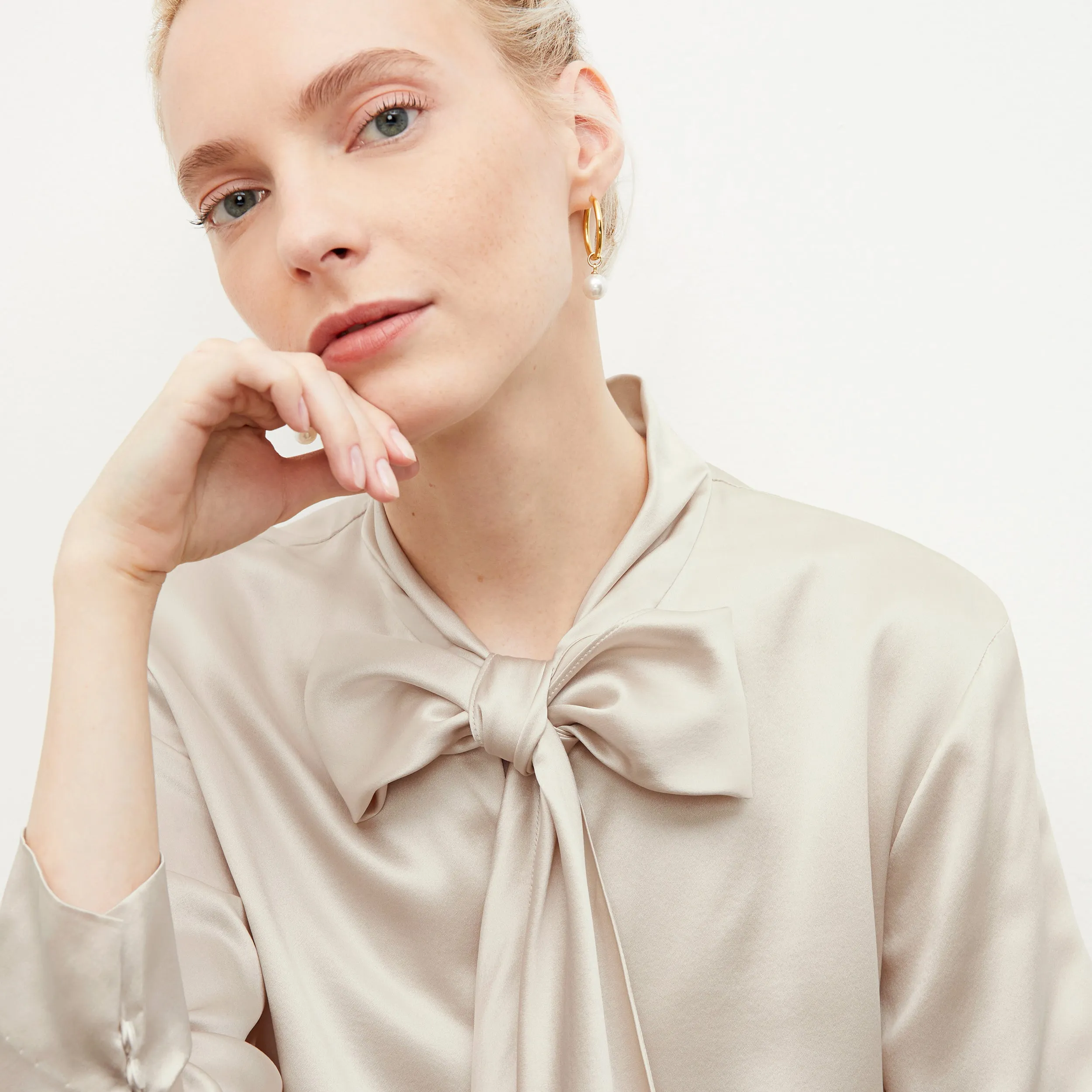 Darcy Top - Washable Silk Charmeuse :: Pearl