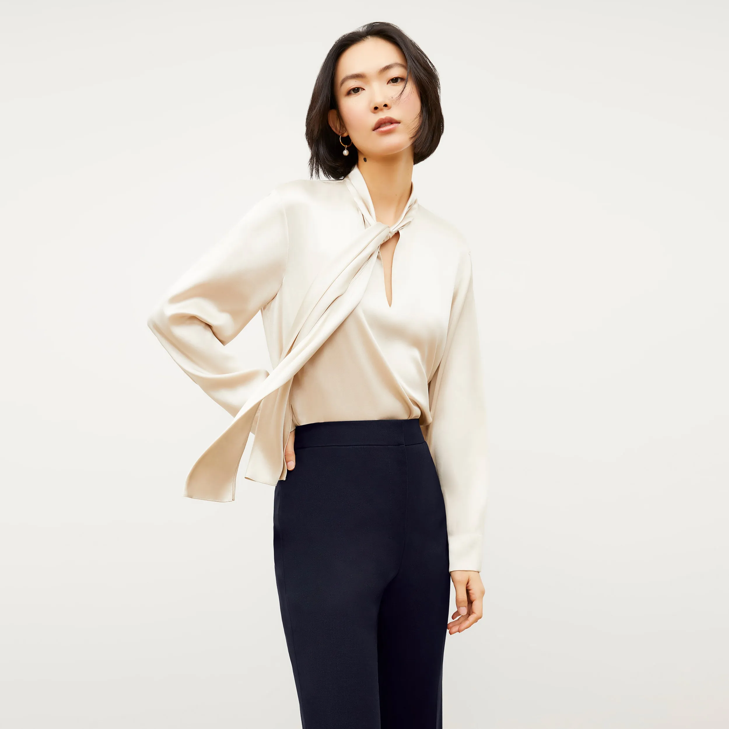 Darcy Top - Washable Silk Charmeuse :: Pearl