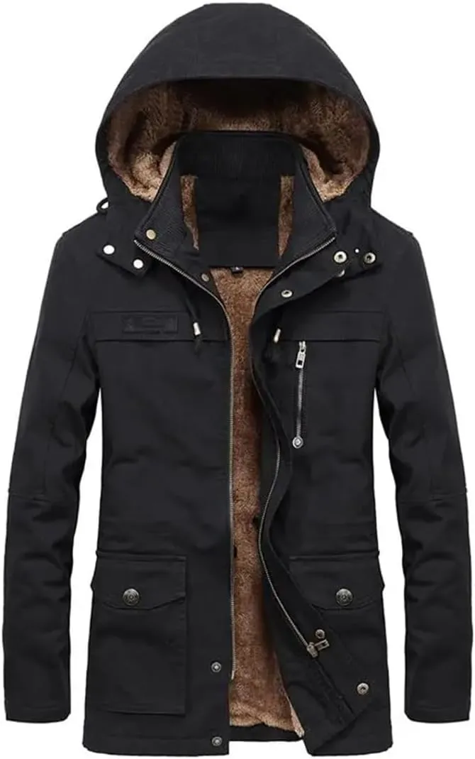 Dbdkejj Man Thick Warmjacket Winter Parkas Casual Cotton Padded Multi-Pocket Hoodies Coat