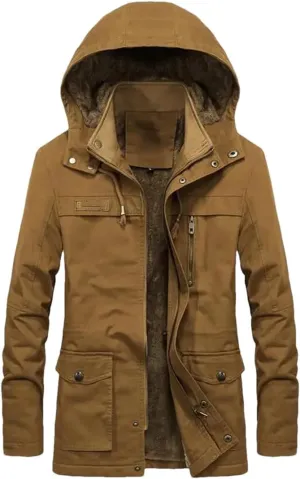 Dbdkejj Man Thick Warmjacket Winter Parkas Casual Cotton Padded Multi-Pocket Hoodies Coat