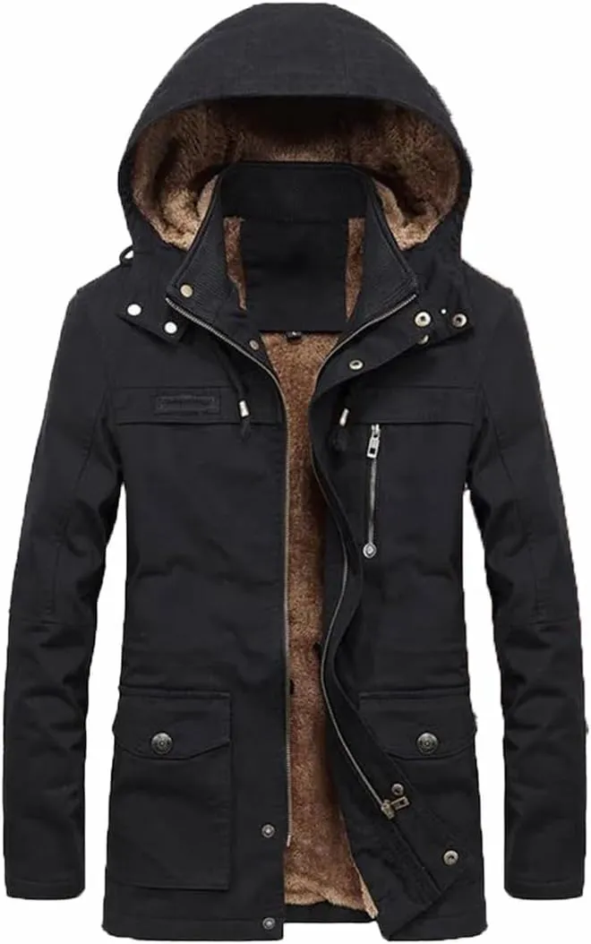 Dbdkejj Man Thick Warmjacket Winter Parkas Casual Cotton Padded Multi-Pocket Hoodies Coat