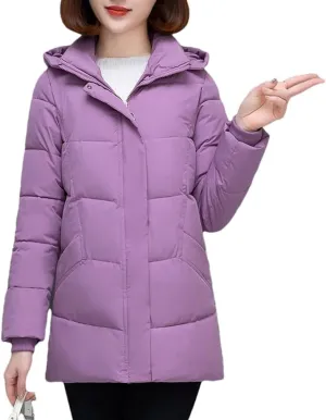 DBFBDTU Womens Mid-Length Coat Winter Jacket Female Hooded Cotton-Padded Parkas Coat Zipper Outwear