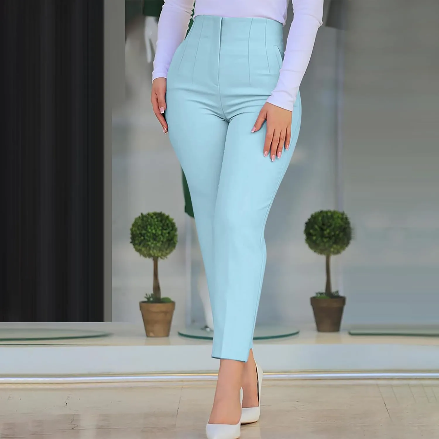 Dress Pants for Women Casual High Waist Work Office Pants Slim Fit Tummy Control Business Ankle Length Trousers
