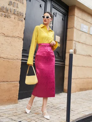Elegant Colorblock Split Long Sleeve Collar Women Two-Piece Outfits