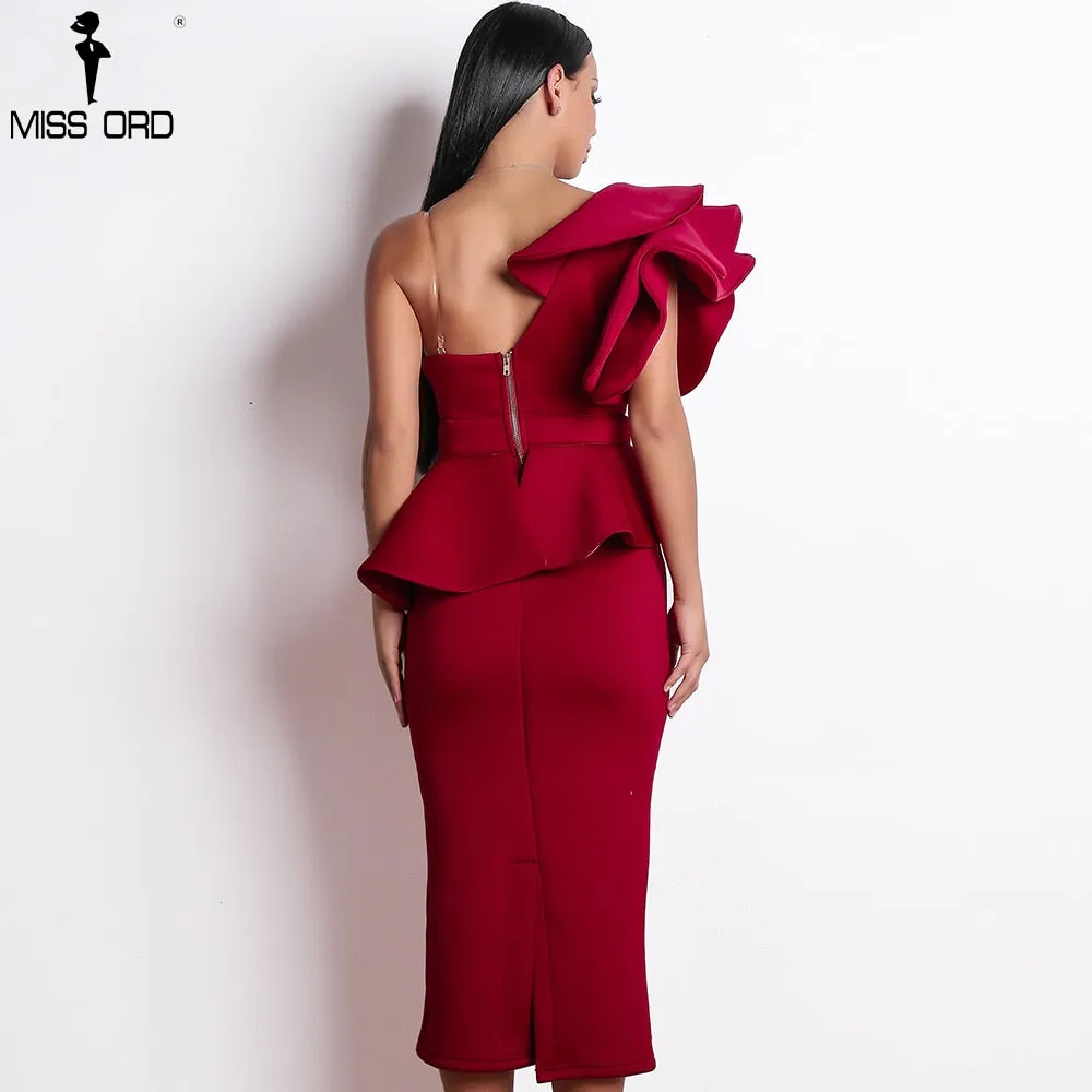 Elegant One Shoulder Ruffle Dress