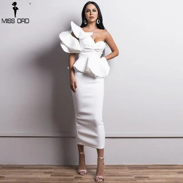 Elegant One Shoulder Ruffle Dress
