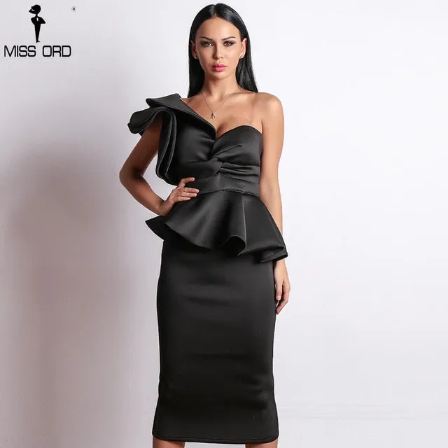 Elegant One Shoulder Ruffle Dress