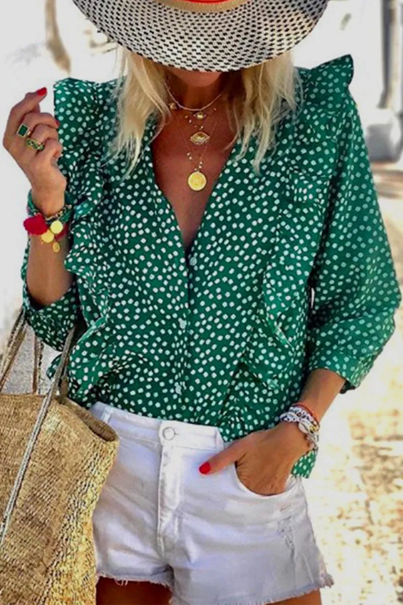 Elegant Polka Dot Printing Mandarin Collar Tops YE9883