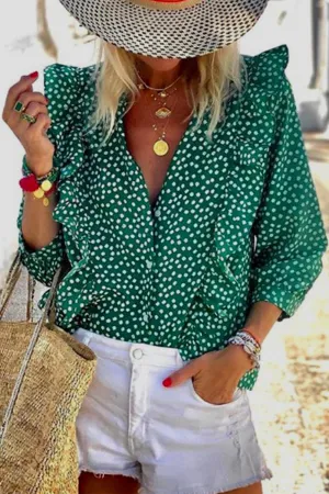 Elegant Polka Dot Printing Mandarin Collar Tops YE9883