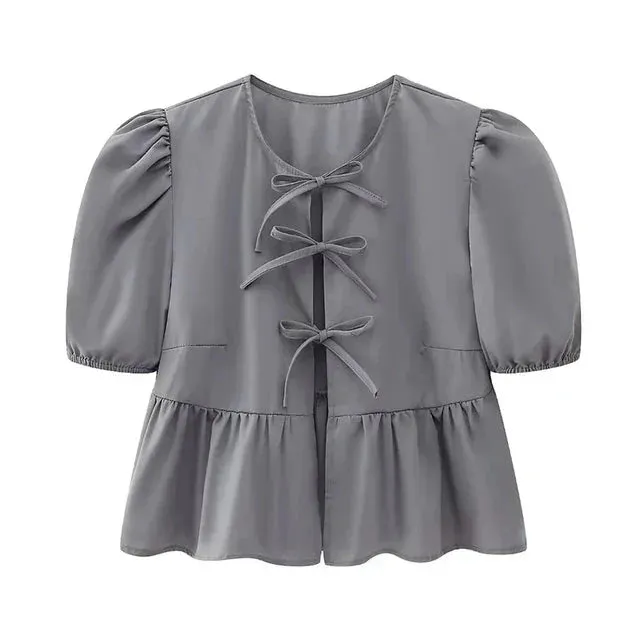 Ellinor | Blouse With Puff Sleeves And Bow Detail