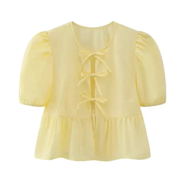 Ellinor | Blouse With Puff Sleeves And Bow Detail
