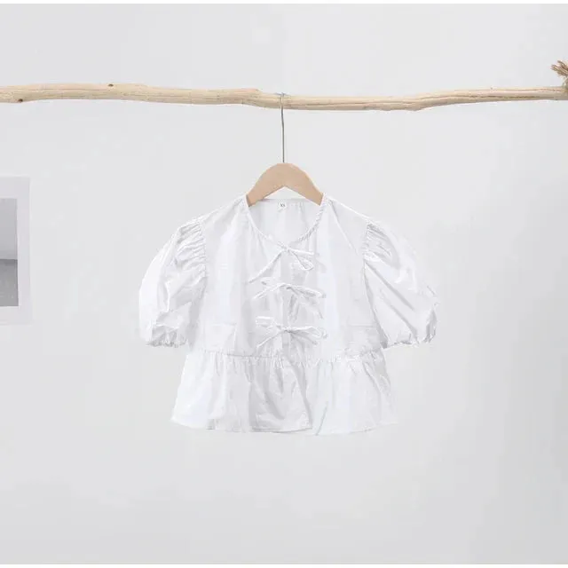 Ellinor | Blouse With Puff Sleeves And Bow Detail