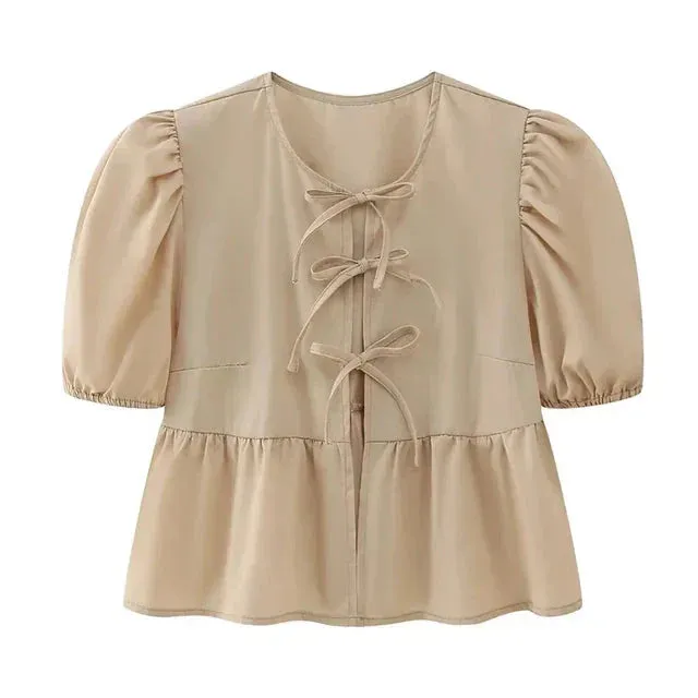 Ellinor | Blouse With Puff Sleeves And Bow Detail