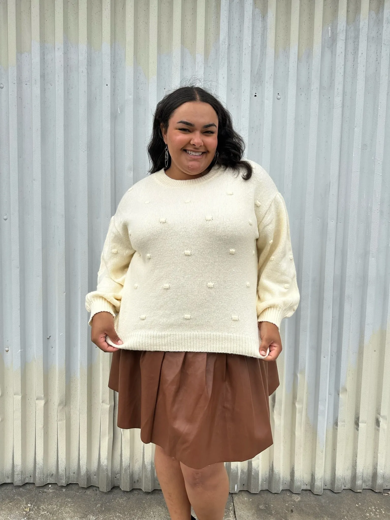 Eloquii Cream Chunky Knit Sweater with Swiss Dots, Size 18/20